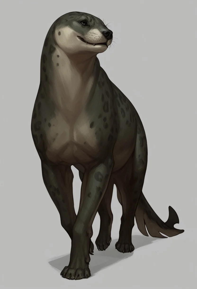 A large feral quadruped leopard seal
BREAK: masterpiece, score_8_up, score_7_up, score_9_up, best quality, horror, hard shadows, somber, spooky, horror theme
BREAK: by oouna, blank background three quarter view
score_9, score_8_up, score_7_up, masterpiece, walking, side view
BREAK: solo, male, seal, gray skin, feral, grey fur, white sclera, black eyes, seal head, feral head, thick neck, three quarter view, muscular, muscular male, bulky, earless, sleek fur, digitigrade legs, webbed paws, monster, monster, feral animal, quadruped
BREAK: ((quadruped)), hybrid, dog, seal tail, leopard seal head, dog body, seal tail