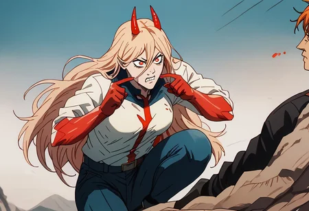 score_9, score_8_up, score_7_up, <lora:ThinkMarkThinkPony:0.9> Thinkmarkmeme, Thinkmarkmemeomnimanandmark, 1 girl, 1 boy
BREAK
((1 girl, power, long hair, blonde hair, red horns,demon pupils, Thinkmarkmemeomniman, squatting pointing to self, pointing to self, squating, squat, solo focus, RoleOmniman)),
BREAK
((1 boy, denji, short hair, orange hair, Thinkmarkmemeinvincible, resting on rocks, lying on rocks, Roleinvincible))
