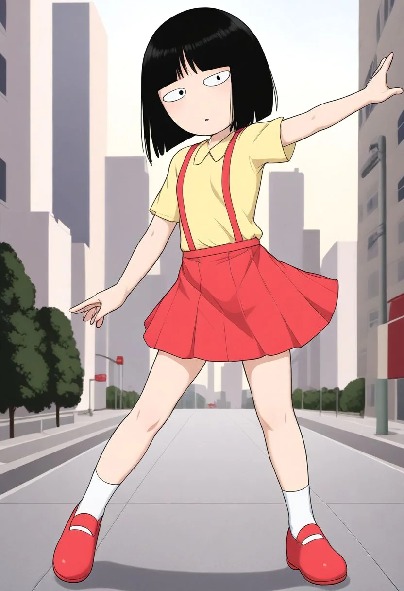 <lora:HyLper-Accelerate-PAseer:1> <lora:Fixhands_anime_bdsqlsz_V1:1>score_9, score_8_up, score_7_up, source_anime, intricate details, perfect anatomy BREAK
1girl, hanako-san, black hair, black eyes, no nose, yellow shirt, red suspender skirt, white socks, red shoes, flat chest,
dynamic pose, outdoors, city, skyscraper,
<lora:hanako-san_XL(pony)v10:0.9>