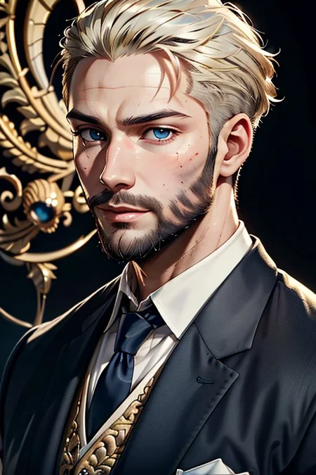 Master piece, highest quality, highest possible OverallDetail, semirealistic, blue eyes,
Create an elder of a cultivator sect.
The character looks like he is in his late twenties or early thirties.
He is bald and has a long blond-golden beard.
His eyes are blue. Detailed face.