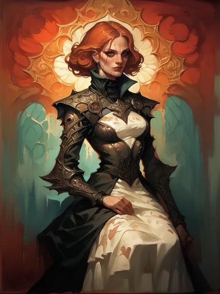 score_9, score_8_up, score_7_up, score_6_up, score_5_up, <lora:gopXLP:0.9> gop, oil painting \(medium\), 1girl ginger, high collar dress, grey eyes,