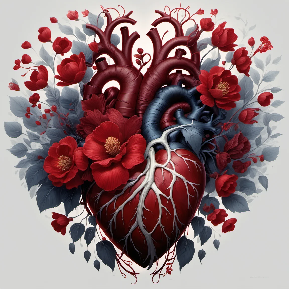 flowerart, white background,flower,leaf,plant,red flower,human heartr,<lora:flower_art:1>, intricate, elegant, highly detailed, digital painting, artstation, concept art, smooth, sharp focus, illustration, art by wlop, charlie bowater and alexandra fomina