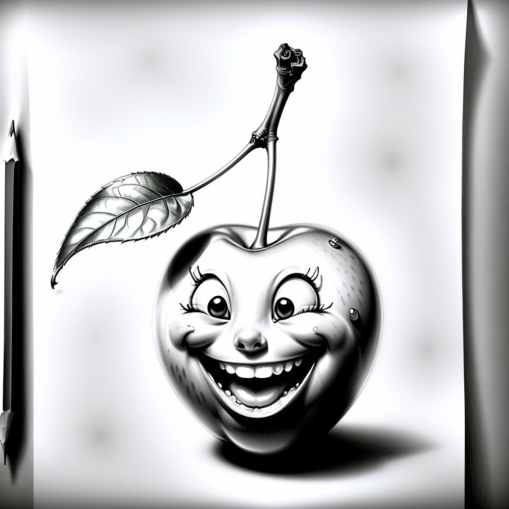 a happy Cherry , full body made out of Jed-Pen  ,   <lora:PencilDrawingStyle:0.7>