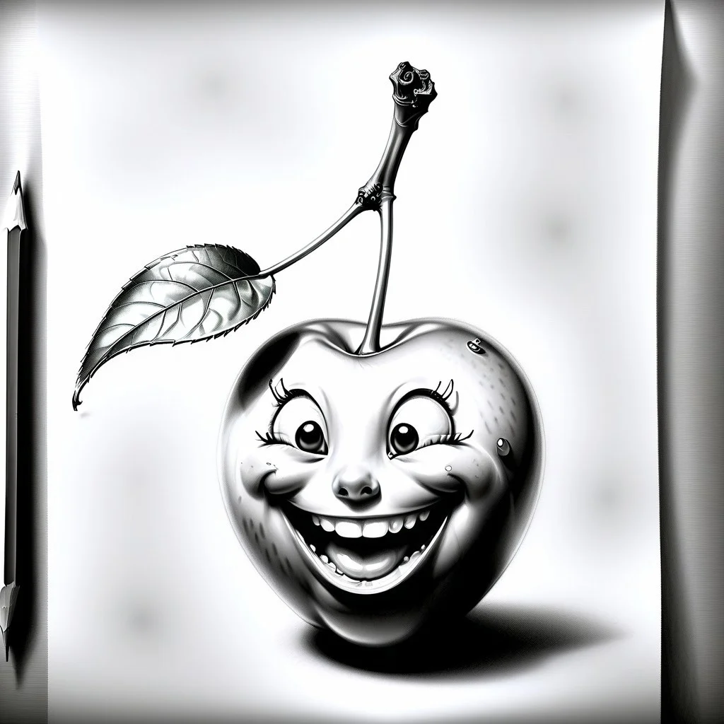 a happy Cherry , full body made out of Jed-Pen , <lora:PencilDrawingStyle:0.7>