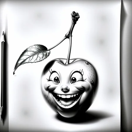 a happy Cherry , full body made out of Jed-Pen , <lora:PencilDrawingStyle:0.7>