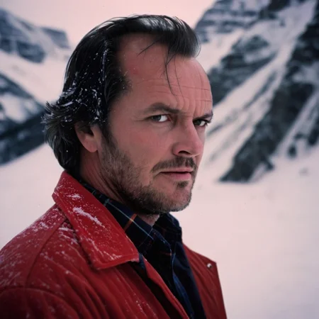 cinematic film still of <lora:perfection style:0.5> <lora:detailed:0.5> perfection detailed
<lora:The Shining film style:0.9>
<lora:1980's style:0.3>
Jack Torrance In the 1980's in the Colorado Rocky Mountains a worried man with a beard and a red jacket,solo,short hair,shirt,black hair,1boy,brown eyes,jacket,male focus,parted lips,teeth,striped,collared shirt,black shirt,facial hair,scar,red shirt,portrait,red background,red jacket,scar on face,realistic,scar across eye,stubble , cinematic, film, kodak, The Shining film style, shallow depth of field, vignette, highly detailed, high budget, bokeh, cinemascope, moody, epic, gorgeous, film grain, grainy