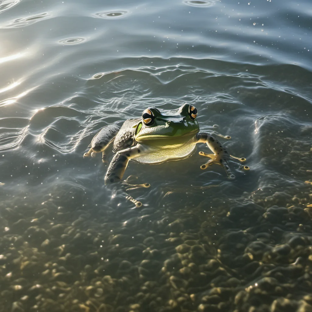 cinematic photo little splash, frog under water surface, ripples texture, water circles <lora:Ripples-SDXL:1> , golden hour . 35mm photograph, film, bokeh, professional, 4k, highly detailed