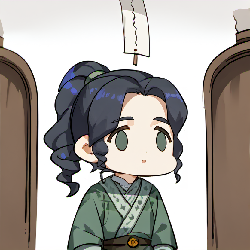 score_9, score_8_up, score_7_up, masterpiece, best quality, 1boy, solo, <lora:mihoyo_XL_AdamW:0.8> mihoyo, chibi,  <lora:MaiLanPony:1>  meilan, green hanfu, ponytail, black hair,  <lora:sdxl-fxface-pony:0.8> fx-face, face_of_the_people_who_sank_all_their_money_into_the_fx_(meme)