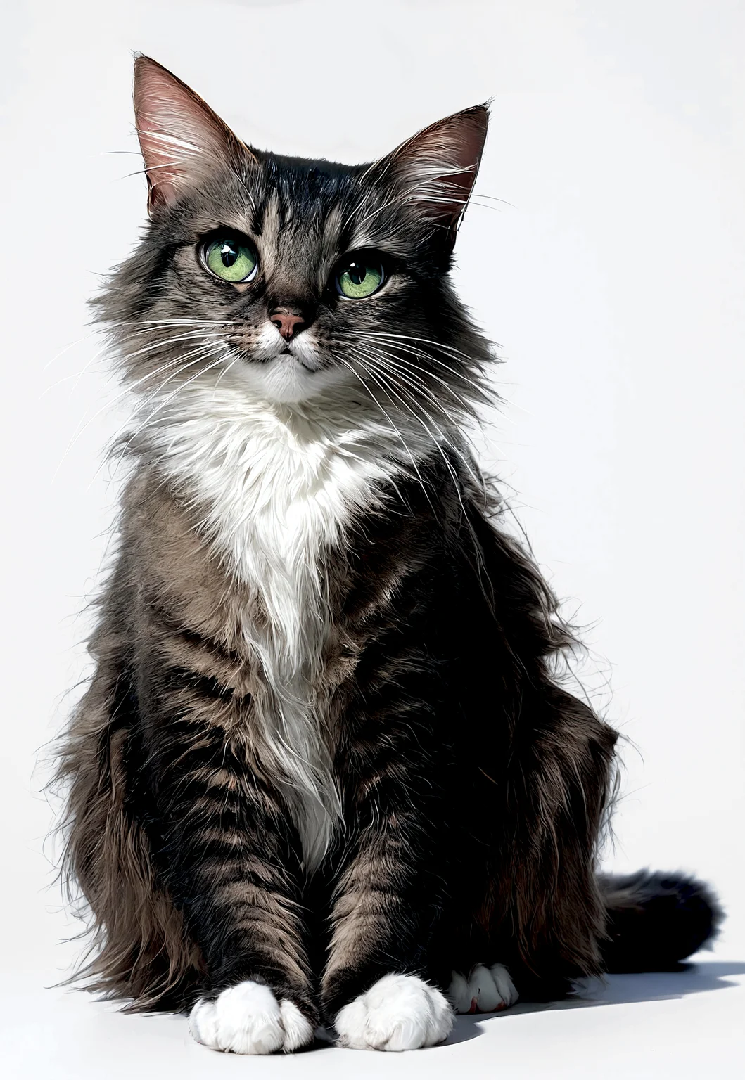 score_9, score_8_up, score_7_up, realistic, photo, 1cat, solo, cute, sitting on a cloud in the sky, (((molly:1.2))), cat ears, angel wings, glowing halo, long cat tail, sitting on floor, looking up at viewer, big eyes, green eyes, perfect paws, meowing, 4n1v3rs3, ((simple white background)), studio lighting, hyperdetailed, sharp details, highly detailed, high quality, ((highly detailed fur, groomed fur)), masterpiece