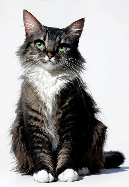 score_9, score_8_up, score_7_up, realistic, photo, 1cat, solo, cute, sitting on a cloud in the sky, (((molly:1.2))), cat ears, angel wings, glowing halo, long cat tail, sitting on floor, looking up at viewer, big eyes, green eyes, perfect paws, meowing, 4n1v3rs3, ((simple white background)), studio lighting, hyperdetailed, sharp details, highly detailed, high quality, ((highly detailed fur, groomed fur)), masterpiece