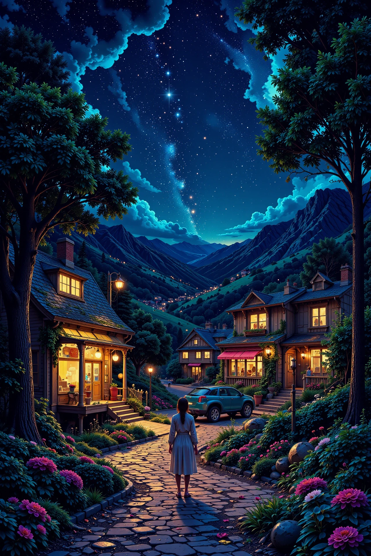a pet shop beautiful  landscape, bright luminous starry night, woman, very intricate, very detailed, sharp, bright, colorful, <lora:Hand v2:0.5> <lora:Anti-Blur:1><lora:Insane Detail Slider:0.25>  <lora:flux.1_lora_flyway_Epic-detail_v2:0.3> <lora:fluxenhancer:0.25> <lora:ck-Neon-Retrowave:0.4> ck-rw, in the style of ck-rw,  <lora:Neurocore Anime Cyberpunk:0.8> A digital artwork in the style of cknc