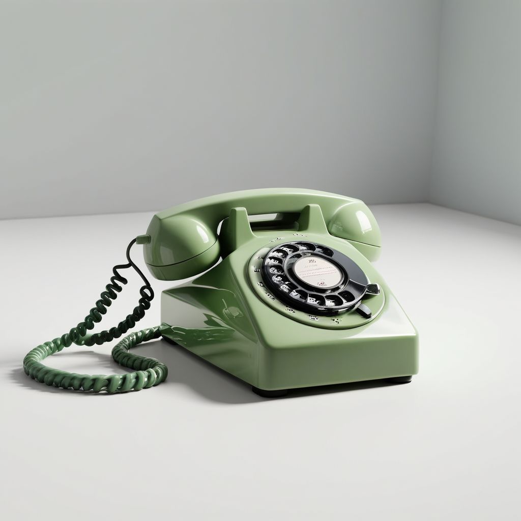 isztoksk, green rotary telephone, no humans, cable, simple background, shadow, still life, solo, grey background,  white background, 3d, miniature, isometric, game design, octane render, masterpiece, best quality