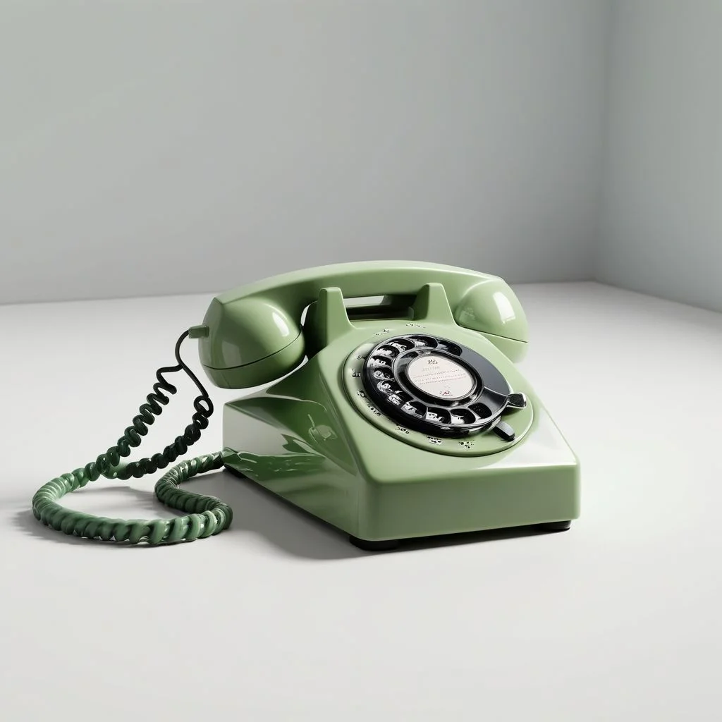 isztoksk, green rotary telephone, no humans, cable, simple background, shadow, still life, solo, grey background,  white background, 3d, miniature, isometric, game design, octane render, masterpiece, best quality