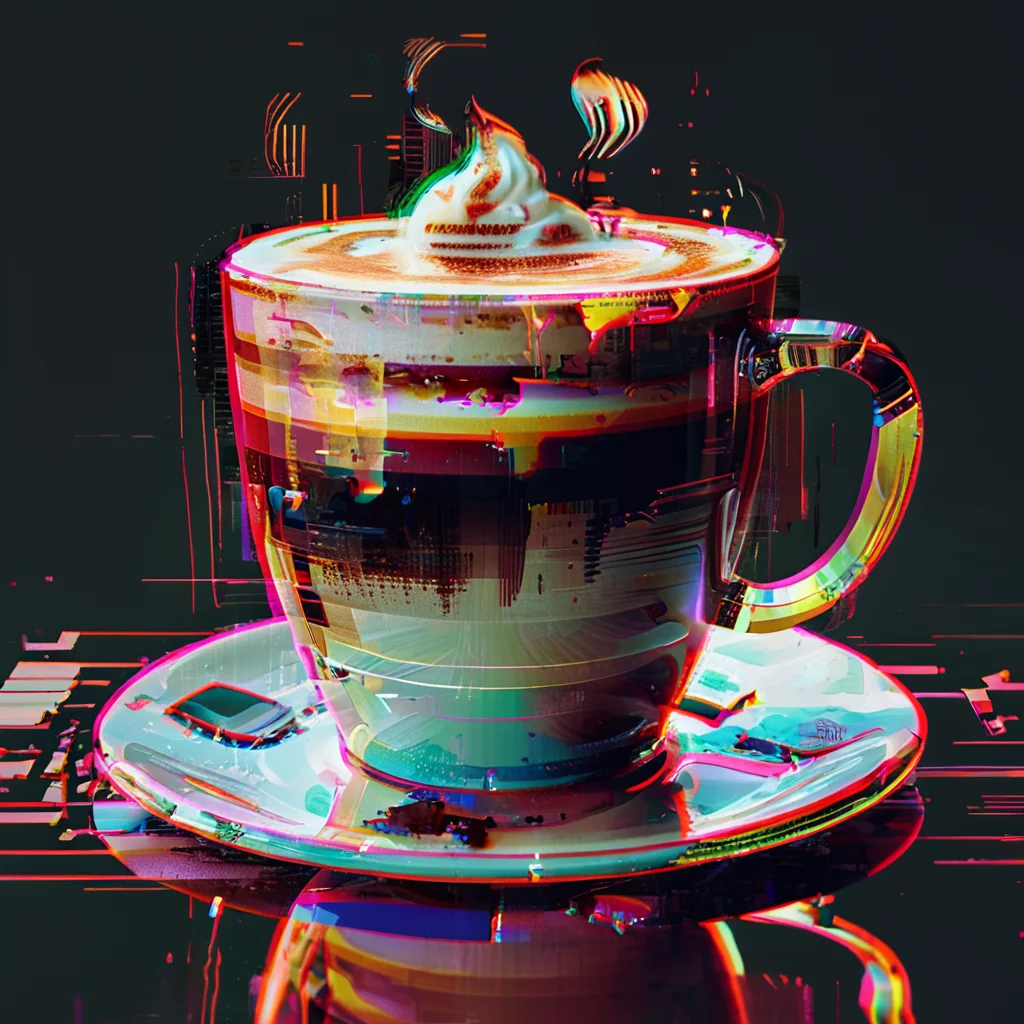 ,glitchstyle,<lora:Glitch_style-xl:0.8>,masterpiece,
coffee,solo,.glitch,