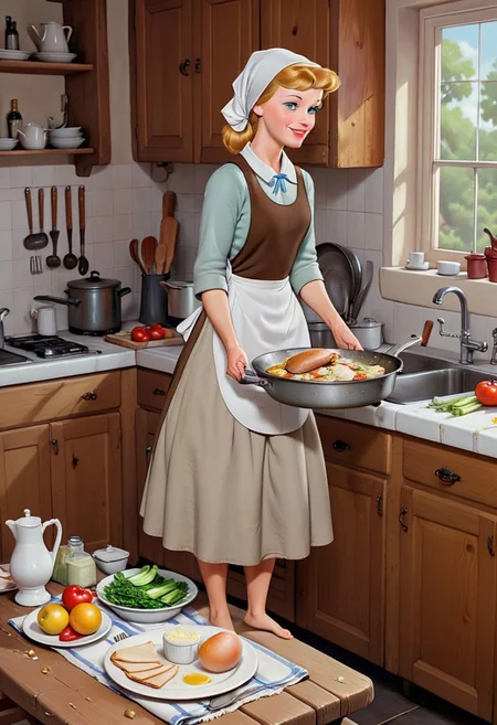 Ultra Realistic, full body shot, Cinderella, 3d, housework everyday dress, white scarf in hair, preparing meal, in the 18's, , barefoot, multiple
Singing
