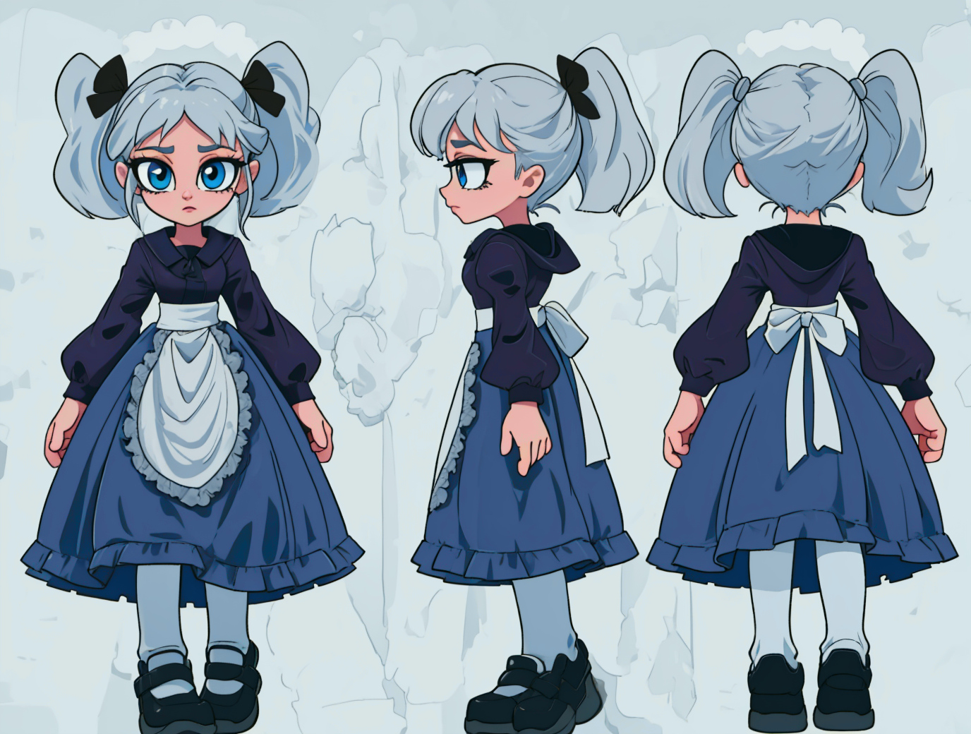 <lora:kim-crab-12:1> kim-crab <lora:character-sheet-03:1.4> chara-sheet, shoes, gothic, pigtails, (masterpiece:1.5, best quality), 8k wallpaper, highres, high resolution,HDR.UHD,Highly detailed, extreme detail  <lora:GoodHands-beta2:0.8>