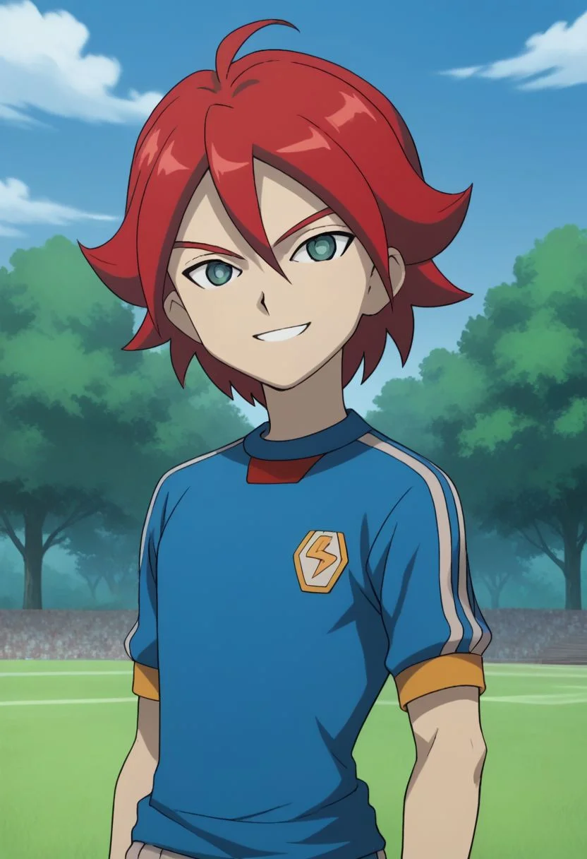 score_9, score_8_up, score_7_up, source_anime, highly detailed, 1boy, solo, male_focus, skinny, slender, 
hiroto2, soccer uniform, 1boy, male focus, solo, open eyes, sportswear, upper body, red hair, smile, tree
outdoor, grass,