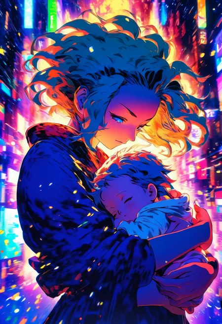 Anime artwork,  Mother cradling a baby,  anime style,  key visual,  vibrant,  studio anime,  highly detailed