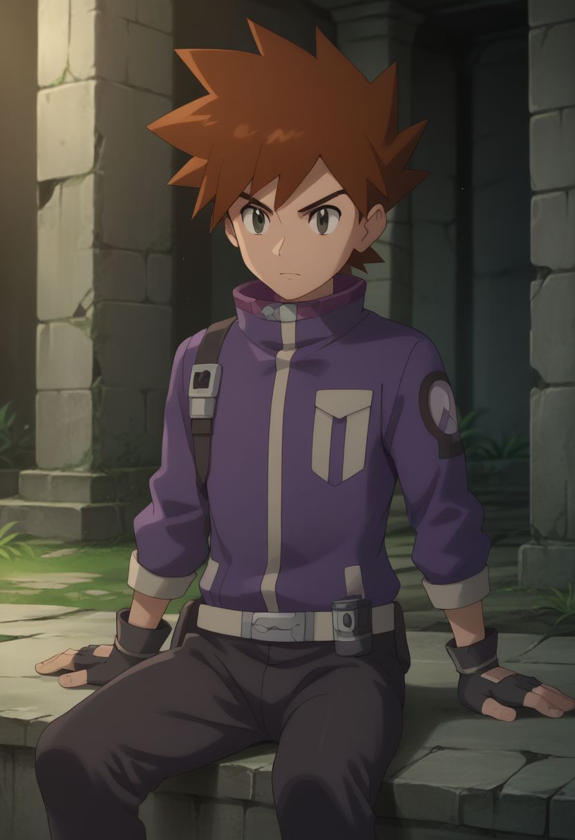score_9, score_8_up, source_anime, highly detailed, 1boy, solo, skinny
gary_j, 1boy, male focus, gloves, fingerless gloves, spiked hair, solo, brown hair, jacket, purple jacket, 
indoor, ruins, sit,