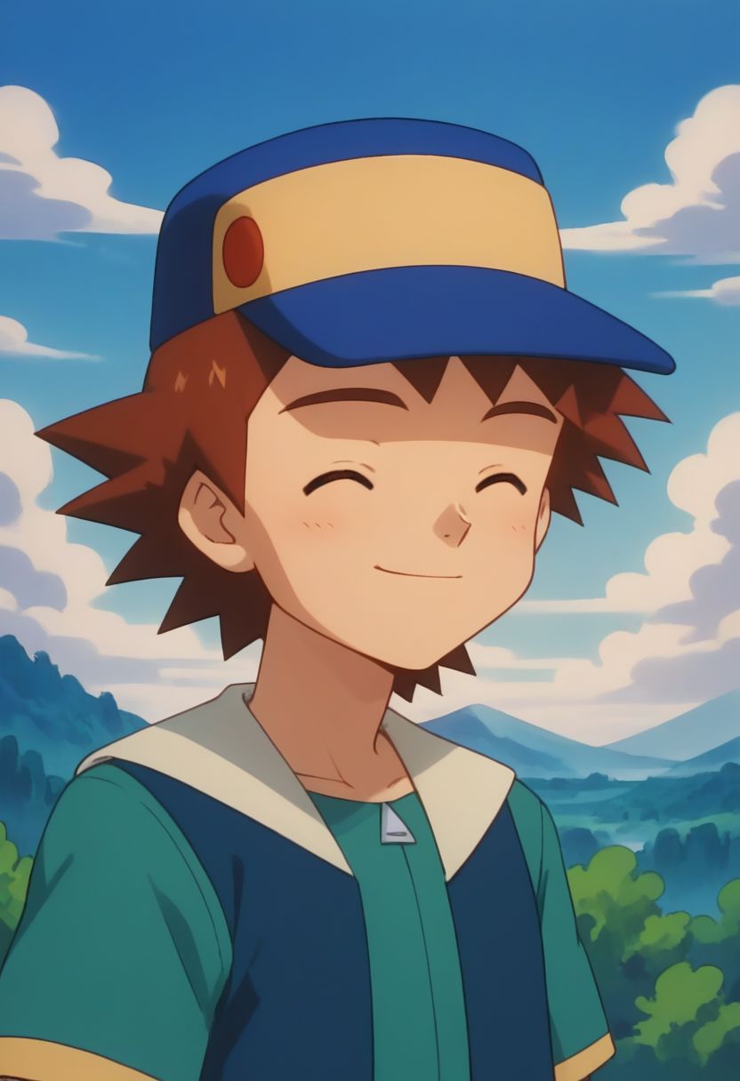 score_9, score_8_up, score_7_up, source_anime, highly detailed, 1boy, solo, male_focus,
richie_poke, closed eyes, smile, sky, brown hair, hat,
day, outdoors