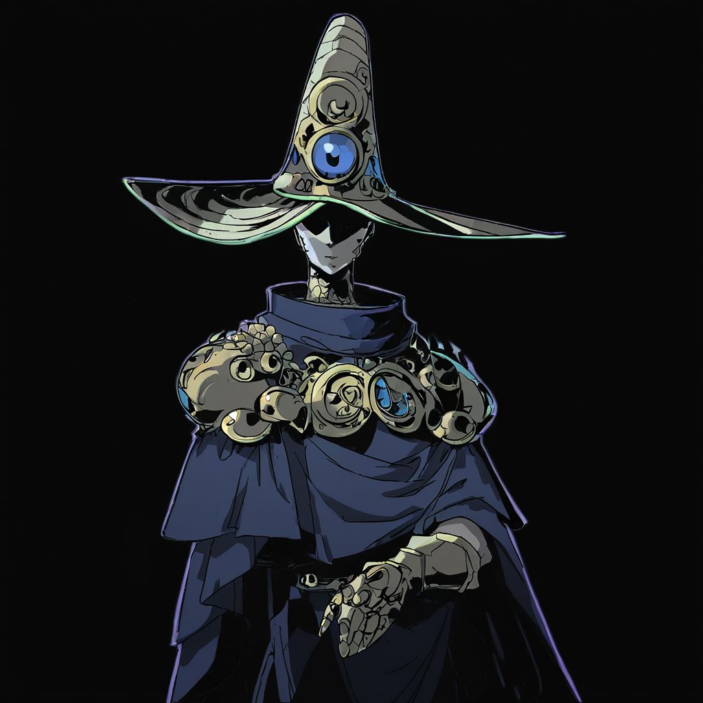 score_9, score_8_up, score_7_up, knight, wearing armor,  genderless, wide-brimmed hat, cloak, intricate patterns, gloves, enigmatic presence, dark background, illustrated, comic style, high contrast, vibrant colors, black background