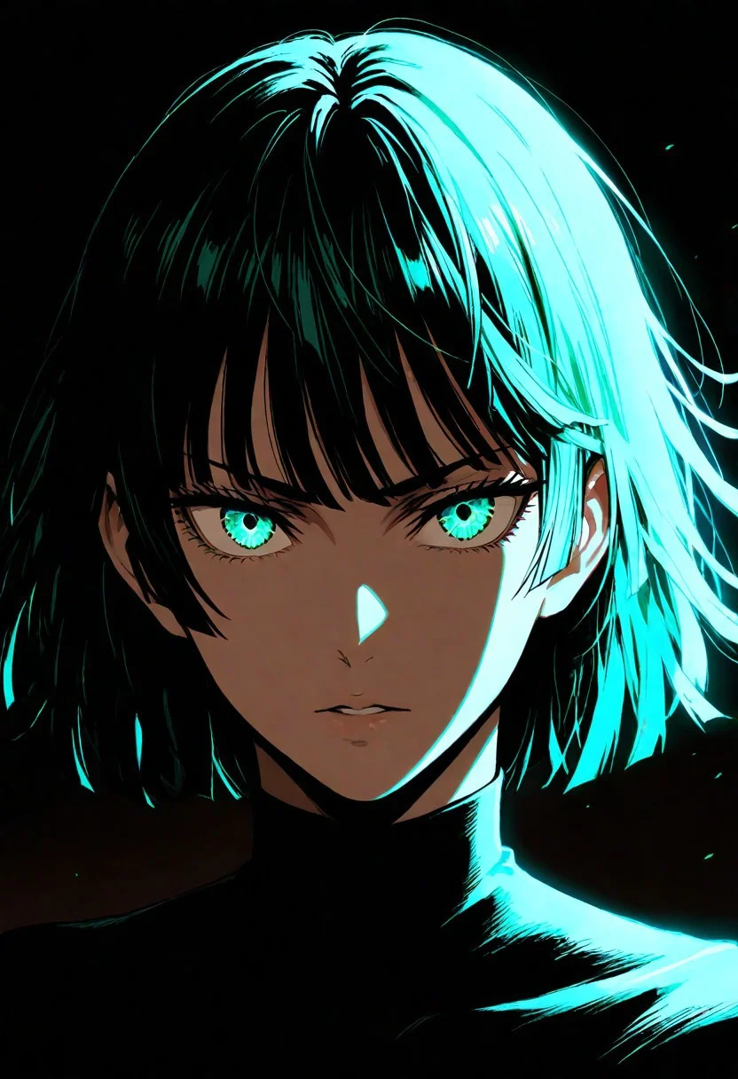 1boy, fubuki from one punch man, solo, looking at viewer, portrait, dark, underlighting, masterpiece, best quality, very aesthetic