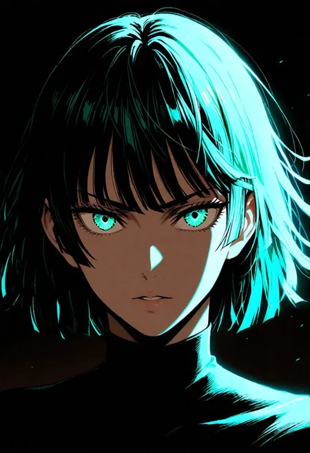 1boy, fubuki from one punch man, solo, looking at viewer, portrait, dark, underlighting, masterpiece, best quality, very aesthetic