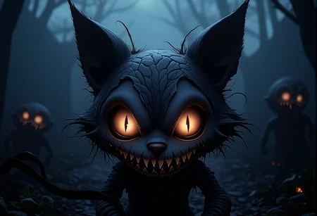 bv-twiwonsty. A close-up of a creepy shadowy beast, focusing on their glowing eyes, surrounded by shadowy mist. , <lora:bv-twisted-wonderland-style-v1.safetensors:1.0:1.0>