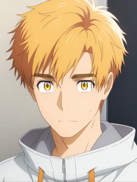 masterpiece, best quality, amazing quality, 1 boy, solo, male focus, Shuji Minamito, short hair, mole under eye, yellow eyes