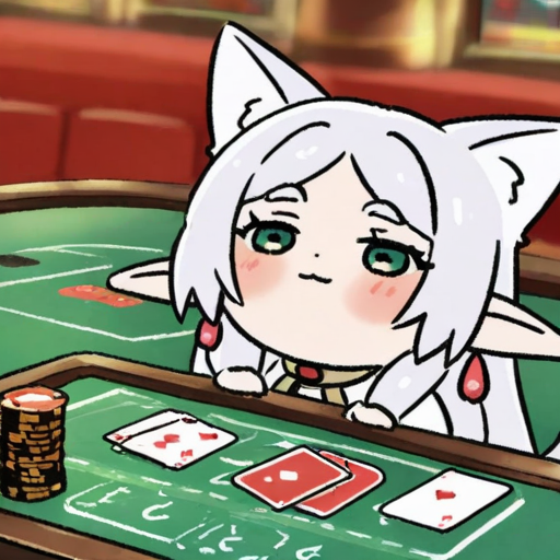 fufu,frieren,1girl,cat,:3,animal ears,pointy ears,tail,(elf),green eyes,cat ears,cat tail,earrings,white hair,chibi,solo,kemonomimi mode,jewelry,animalization,parted bangs,cat girl,long hair,Shuffle the playing cards,casino,casino card table,âªÏâª,<lora:fufu_20R_v3:1>,, solo,only one person
