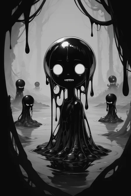 score_9, score_8_up, score_7_up, score_6_up, score_5_up, score_4_up, <lora:GRIM_v1:1> greyscale, monochrome, limited palette, horror (theme), eldritch abomination, chaotic, silhouette,, <lora:wizardslimev15-t:1> wizardslimus, slime skin, transparent head, transparent body, transparent hair, transparent face, transparent, slime girl