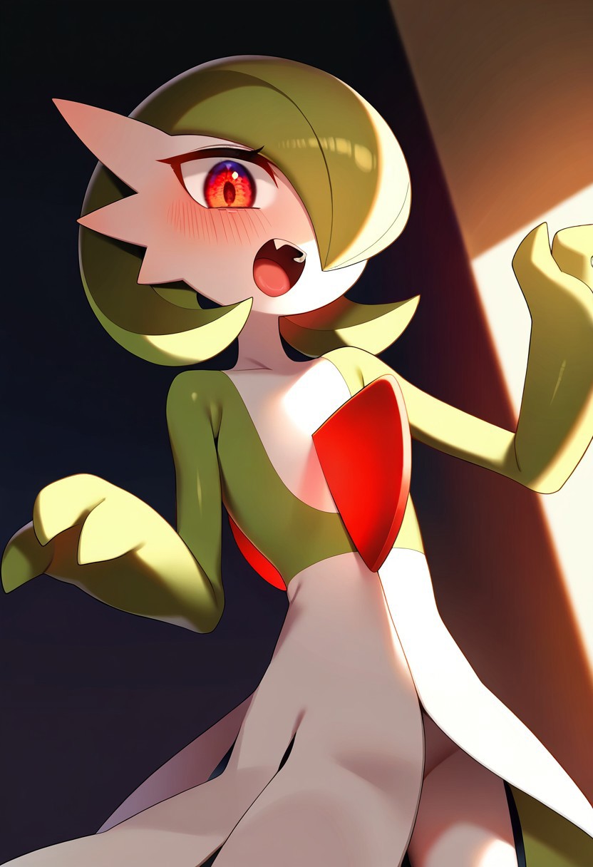 masterpiece, best quality, very aesthetic, high resolution, ultra-detailed, absurdres, newest, extremely detailed eyes, beautiful, perfect lighting,
gardevoir_pokemon, gardevoir, green skin, pokemon (creature), open mouth, red eyes, hands up, green hair, short hair, 1girl, hair over one eye, bangs, claw pose, two-tone skin, flat chest, bob cut, looking at viewer, shiny hair, fang, standing, one eye covered, tongue, blush, teeth, 
,hi res, amazing quality, very awa, Brightly Lit, Highly Visible, 8k, sharp focus, beautiful, perfect lighting, volumetric lighting, scenery, painting_(artwork)