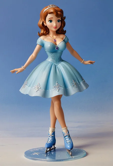 sofia_the_first, necklace, figure skating leotard, dress, ice rink,on ice, large breasts, cleavage
