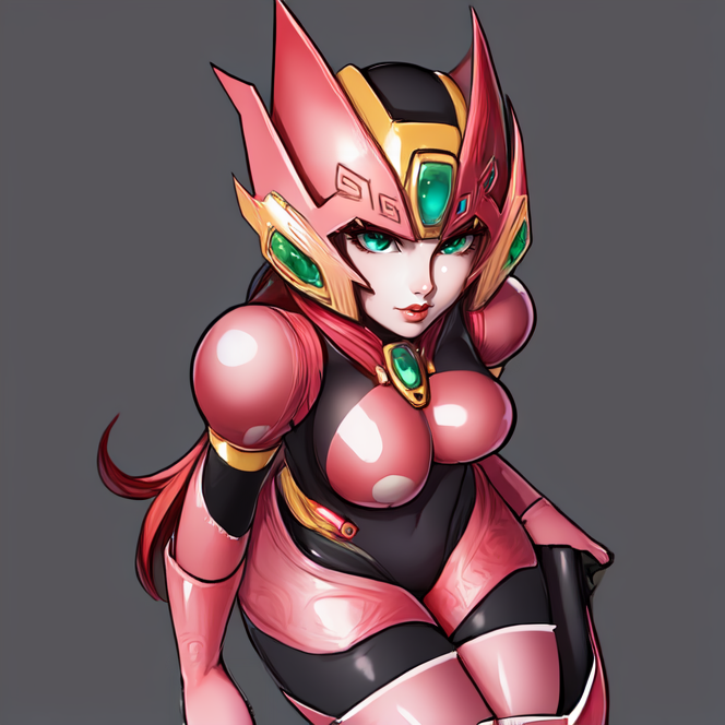 cowboy shot, solo, <lora:ferhamMMXCommandMission:0.8>, ferham, 1girl, green eyes, medium breasts, long hair, red hair, lipstick, makeup, bodysuit, helmet, thigh boots, pink footwear, black gloves, simple background, sitting, from above, highres, Digital art, trending on artstation, best quality, insanely detailed, masterpiece, stunning environment, wide-angle,