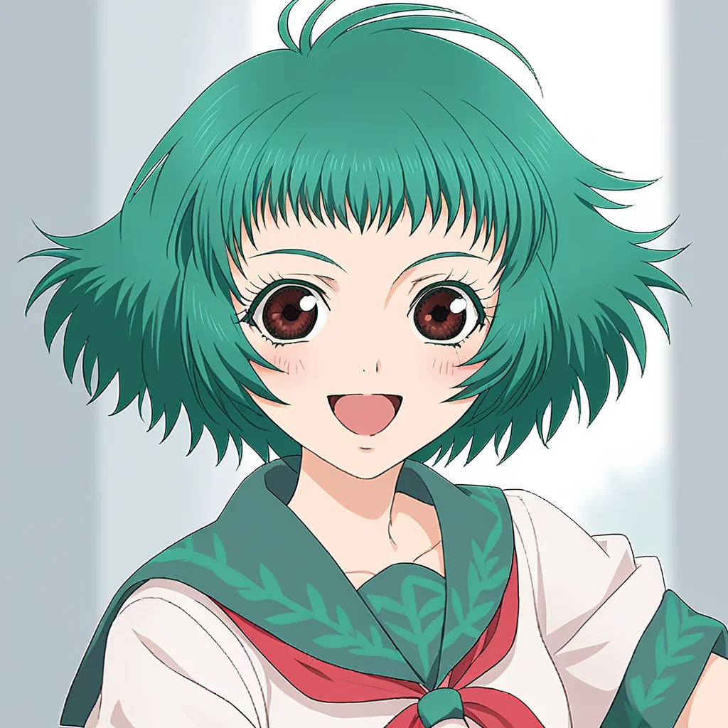 score_9, score_8_up, score_7_up, source_anime,
1girl,solo,
cowboy shot,
smile,blush,
tef,short hair,brown eyes,green hair,eyelashes,
school uniform,open mouth,
<lora:f1.0:1>