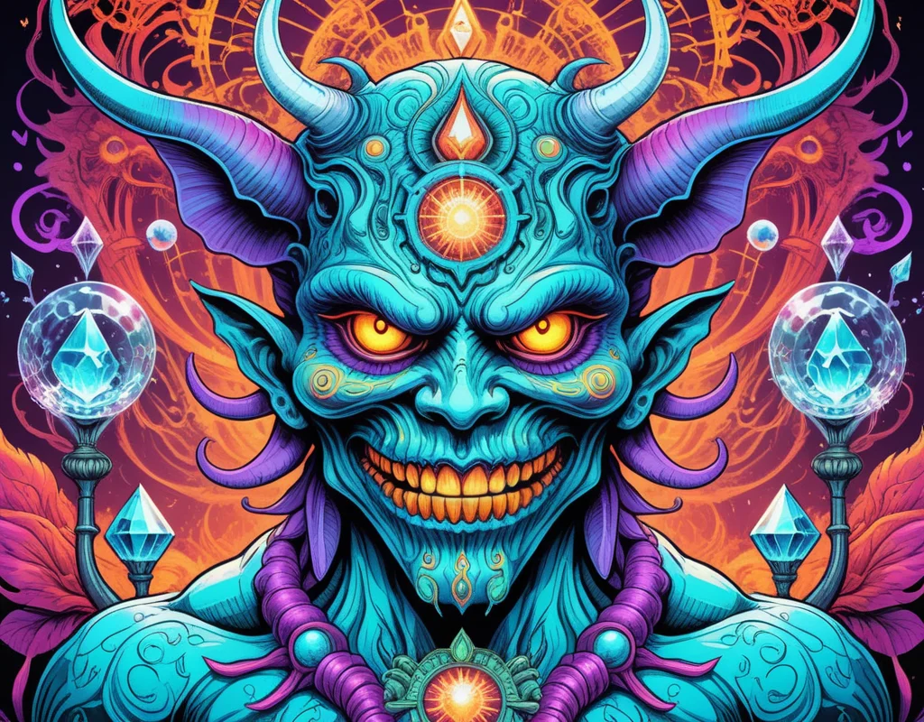 <lora:Daisy-Acid:.4> color line art,acid-art, trippy, daisyart, sketch, Magic-style Demon, it is Biochemical and Mad, absurdres, epic atmosphere, magical, dslr, stunning, aesthetic, romantic, located artistic, extremely stylish, perfect background, sublime, dynamic composition,Hyperrealistic, crystal-clear,with super sharp details and vivid colors, intricate textures, and pristine clarity