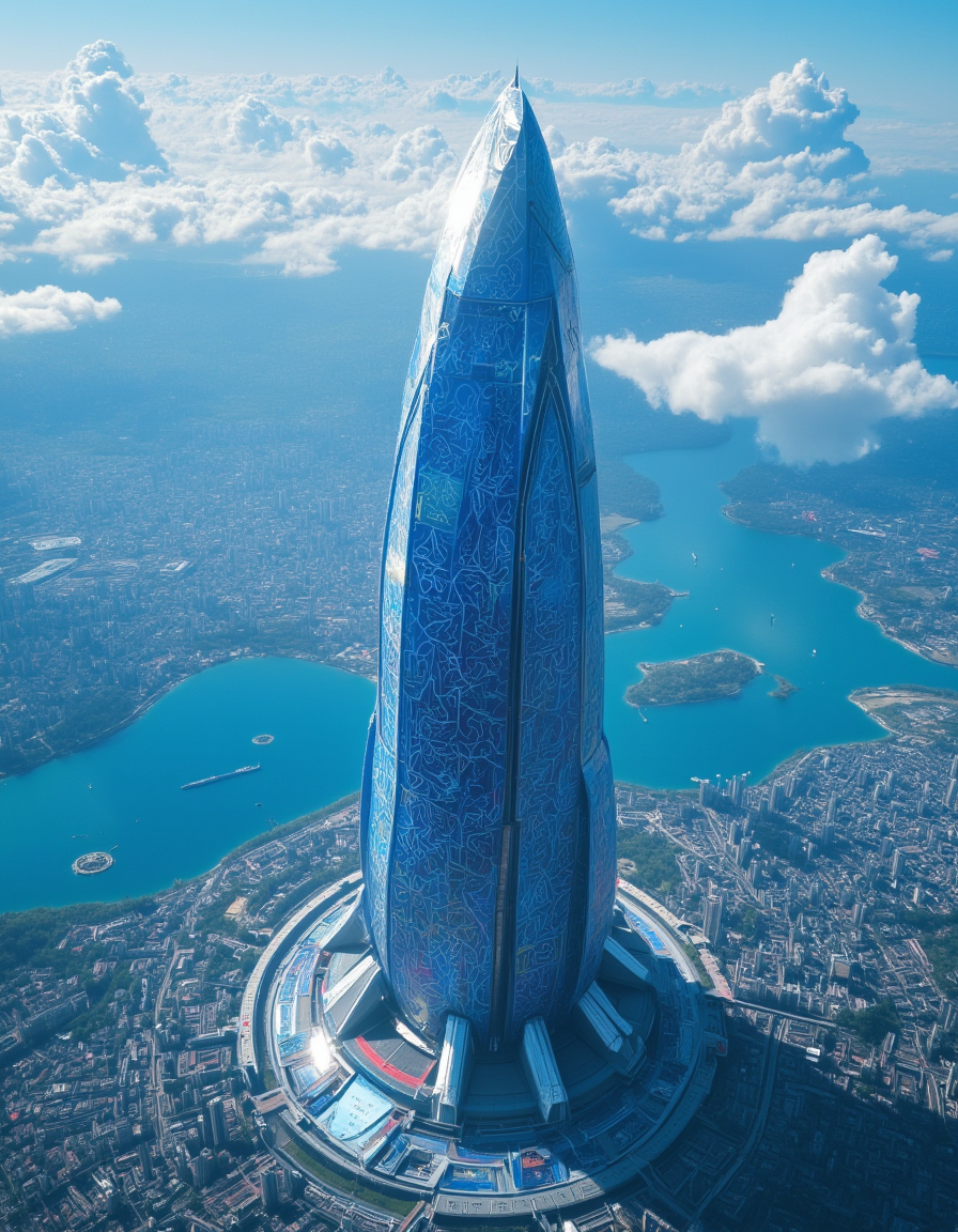 <lora:SW_Minis_7fluxc:1> above city and lakes, blue, day, epic scale, fantasy, huge angular design mothership, illuminated, kanji, marble, rough sea, t9, tiny human
