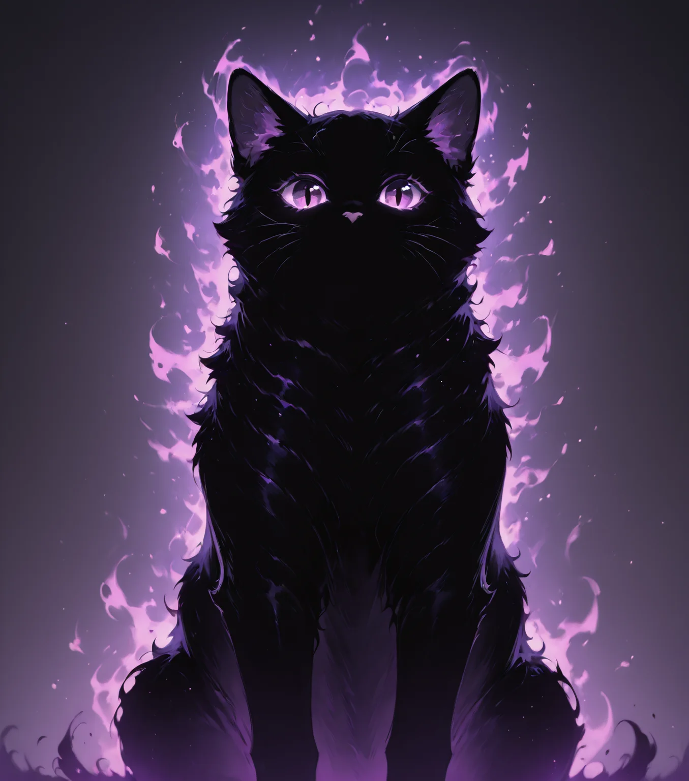 masterpiece, best quality, amazing quality, chubby calico cat, meow, uwu, looking at viewer, no humans, <lora:Sololevelling_buns:1> s0l0, (black silhouette), purple aura, solo,, masterpiece, best quality, amazing quality