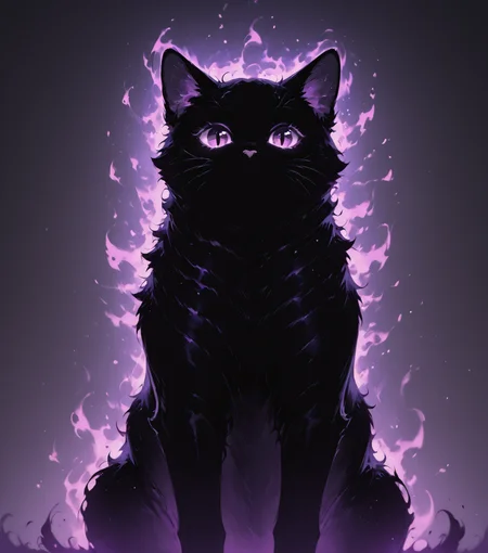 masterpiece, best quality, amazing quality, chubby calico cat, meow, uwu, looking at viewer, no humans, <lora:Sololevelling_buns:1> s0l0, (black silhouette), purple aura, solo,, masterpiece, best quality, amazing quality