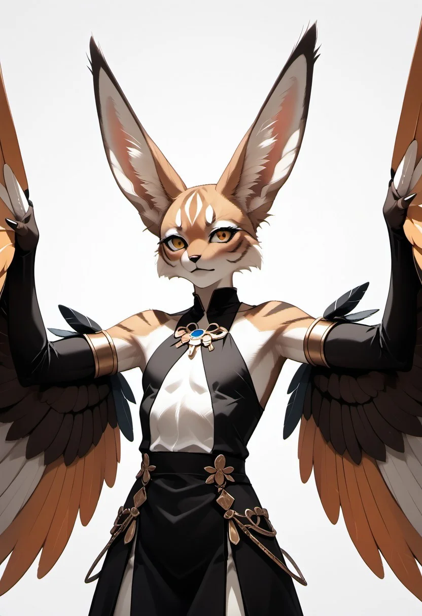 1person, Palagiri, anthro, feline features, feline nose, large ears, ((wing arms)), no hands
3/4 view, perfect face, perfect wings,
upper body focus,
Source: anime, score: 9, score: 8up,