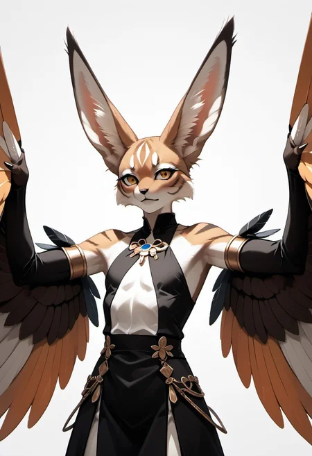 1person, Palagiri, anthro, feline features, feline nose, large ears, ((wing arms)), no hands
3/4 view, perfect face, perfect wings,
upper body focus,
Source: anime, score: 9, score: 8up,