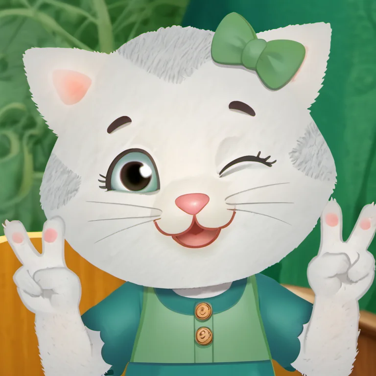 1girl, solo, kkdtn1, (green eyes), head tilt, double v, v, open smile, :3, wink, winking, whiskers, hair bow, green dress, short sleeves, dress, green bow, cat ears, cat, animal ears, furry, dynamic pose, furry female, upper body, looking at viewer, short, <lora:kkdtn1:1>,