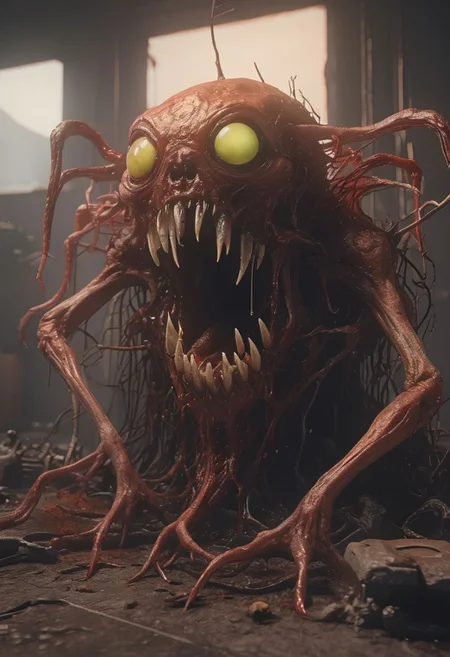 (horror Life form, body snatcher, noodly arms and demonic face, multiple mouthed creature of darkness, multiple tongues licking everything leaning a slime visual:1.4), (in the style of Stephen Gammell and Guillermo del Toro:1.5), (Life in an incubator, plants growing alongside human flesh, ants in hair, dirt bed), long-shot, far-off, very-person octane, 8k, 8mm depth of focus, (low perspective:1.6), high-end scattering colors. 8k, Cinematic Render, Fantastical mood, Unreal engines inside a frame after with many dead  blood on them, With, photoshop in order for artstation, cinematic and Cinema, Dark kimura artstyle on render hyper-out characters on floors UHD lifelike, 4k hyperdetailed, octane cinema4k render and skin frame cyberpunk, hypermaximalist, directed by Reilerealistic 8k render photorealistic level quality perfect resolution, 8k texture, volumetric hazy dark fantasy digital composition art, cinema National Geo coherency, CGSociety   sharp focus ambient, post processing Wires glitchcore texture, intricate
<lora:MercuryXL:0.3> <lora:DrippingXL:0.3>