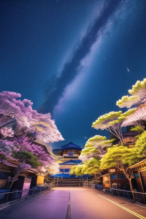 masterpiece, best quality, (neon-pastel:1.2), starry sky in the woods
