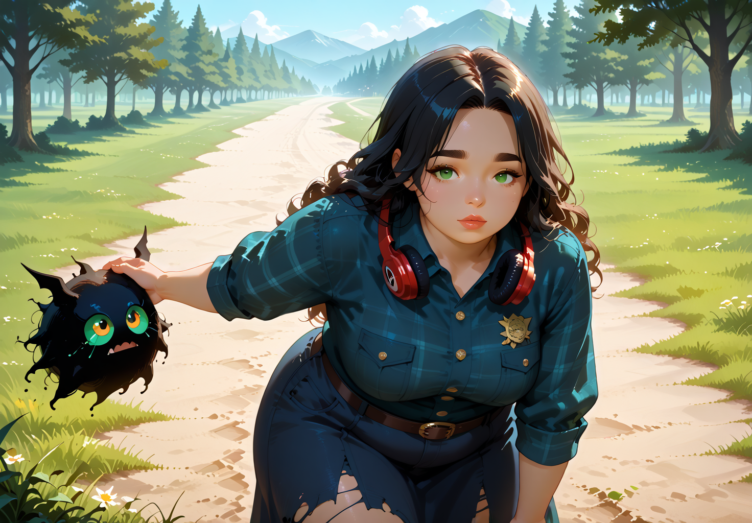 IllusP0s, PonyScores7, source_anime, ah1, IllustriousQual, interesting, exciting, spectacular, wonderful, 
BREAK <lora:xl_more_art-full_v1:0.2>, <lora:aesthetic_anime_v1s:0.2>, <lora:EpicF4nta5yXL:0.2>, <lora:detailxl:0.2>, detailxl, <lora:Fant5yP0ny:0.2>, amazing quality, best aesthetic, absurdres, illustration, Volumetric_Lighting, ultra-detailed, very aesthetic, intricate details, best_quality
BREAK ((headphones on breasts)),
BREAK Stable_Yogis_PDXL_Positives, AS-Adult, <lora:Complicated fantasy portrait - XL Pony V2.0:0.2>, bad-hands-5, <lora:HDA_Detailer:0.3>, <lora:natsumi_style:0.5>, <lora:by_usakun-pony:0.4>, by usakun, <lora:Akina_Bbw_Style_-_PonyXL:0.2>, AkinBw, ((classic Country fashion style, inspired by rural aesthetics, features denim, plaid shirts, and cowboy boots, embodying a rustic charm and a love for the outdoors)),
BREAK 1girl, mature female, (curvy), round-chin, caucasian, <lora:ETO_OC_Illustrius:0.5>, eto_oc, skindentation, (plump), thick thighs, wide hips, busty, voluptuous, <lora:venus body PonyXL:0.3>, <lora:shinyskin2:0.2>, glistening skin, HDA_FatGirlXL, 
BREAK ((Emerald torn dress)),
BREAK (curly hair), long hair, (black hair:1.4), (parted hair:1.7), messy hair, kinky curls, <lora:hairdetailpxl:0.2>, hairdetailpxl,
BREAK (half green and brown eyes), (colorful eyes), (multicolored eyes), (downturned eyes:1.4), <lora:expressive eyes:0.2>, expressive eyes, <lora:eyedetailpxl:0.2>, eyedetailpxl, <lora:Eyes_High_Definition:0.2>, EyesHD, (round face:1.2), (thick eyebrows:1.3), (plump face), <lora:Round_face:0.2>, lips, 
BREAK ((disapproval)), <lora:Expressive_H:0.2>, Expressiveh, <lora:Emotional_Anime_Expressions_PonyXL_Concept:0.2>, emotional, <lora:Best_Facial_Expression_LoRA_PONY:0.2>, looking at viewer, <lora:Detailed expressive EXEV style -XL Pony V1.0:0.2>, FaceDetail,
BREAK (((A creature of living darkness swallows the man's shadow, The human becomes incorporeal, fading from existence as his very essence is consumed by the entity))), <lora:Background Detailer - SDXL:0.8>, 4k, 8k, Ultra HD, Masterpiece, Best quality, Detailed background,