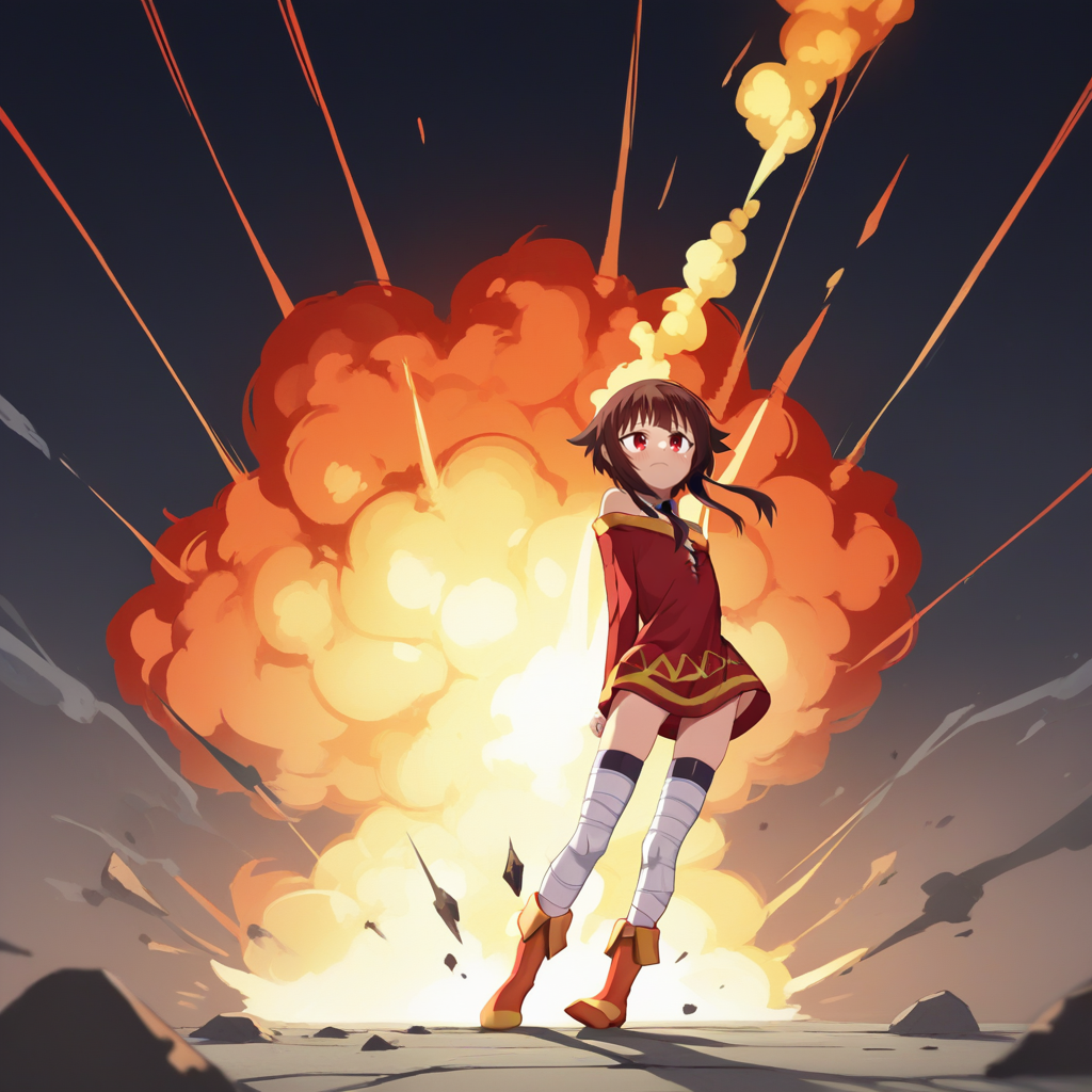 score_9, score_8_up, score_7_up, score_6_up, score_5_up, score_4_up, zPDXL2,source_anime,rating_questionable, megumin,  <lora:Explosion:0.8> 3xplosion, explosion, black smoke