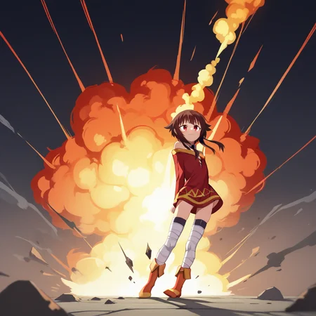 score_9, score_8_up, score_7_up, score_6_up, score_5_up, score_4_up, zPDXL2,source_anime,rating_questionable, megumin,  <lora:Explosion:0.8> 3xplosion, explosion, black smoke