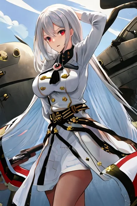 solo_focus, 1girl, (((masterpiece))), ((best quality)), ((ultra-detailed)), high resolution, absurdres, highres, ultra-detailed 8k unity wallpaper,
sovetskaya_rossiya_azurlane, long_hair, hair_between_eyes, red_eyes, breasts, large_breasts, mole, white_hair, mole_under_eye, bangs, blush, grey_hair, very_long_hair