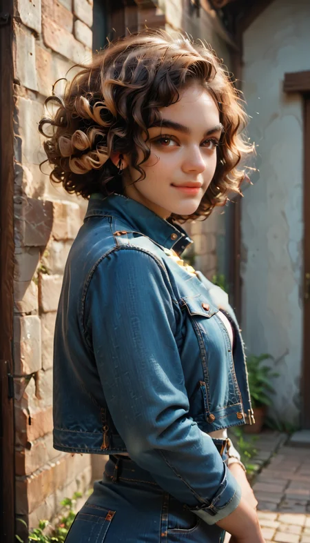 score_9, score_8_up, score_7_up, score_6_up, cowboy shot, masterpiece, Avril, (from side:1.2),
Latina, dark skin, curly hair, brown eyes, thick eyebrows,
slight smile,
satin, denim jacket,