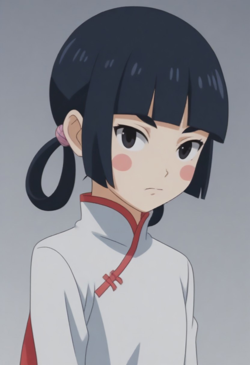 source_anime, anime screencap, source_anime, auratheguillotine, anime screencap, masterpiece, source_anime, shiny skin,,,,,,,,,<lora:jasmineMedi_illustriousXL_v01:1> jasmindef, black hair, blunt bangs, short hair, black eyes, blush stickers, hair rings, sidelocks, small brows, chinese clothes, white dress,